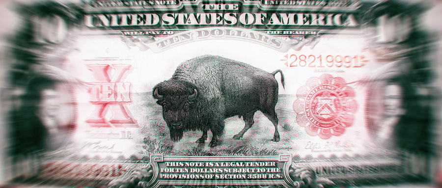 Lewis and Clark 1901 American Bison Ten Dollar Bill Currency Starburst Barrel Artwork Digital Art by Shawn OBrien