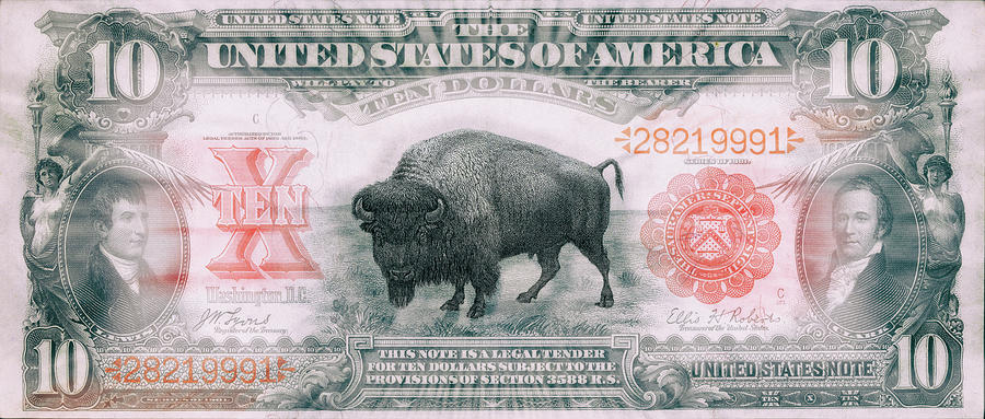 Lewis and Clark 1901 American Bison Ten Dollar Bill Currency Starburst Color Artwork Digital Art by Shawn OBrien