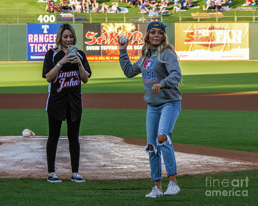 Lexi Brounda throws first pitch Photograph by Randy Jackson