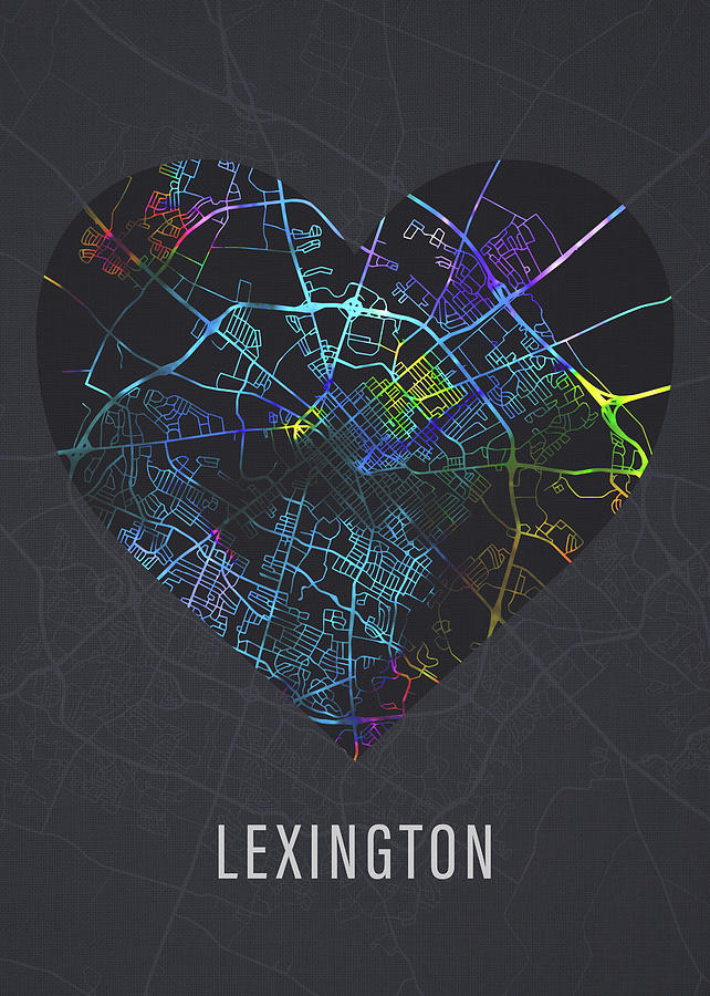 Lexington Mixed Media - Lexington City Heart Street Map Dark by Design Turnpike