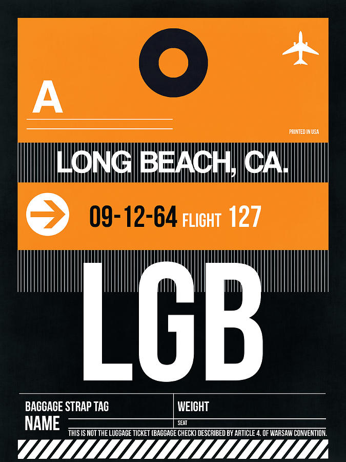 Long Beach Digital Art - LGB Long Beach Luggage Tag II by Naxart Studio