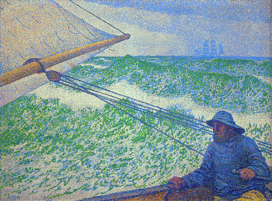 Lhomme a la barre - Man at the helm. Canvas -1892- 60.2 x 80.3 cm R.F. 1976-79. Painting by Theo van Rysselberghe -1862-1926-