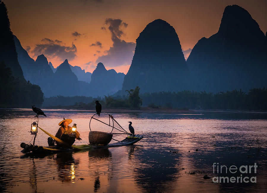 Asia Photograph - Li River Twilight Glow by Inge Johnsson Asia Photograph - Li River Twilight Glow by Inge Johnsson