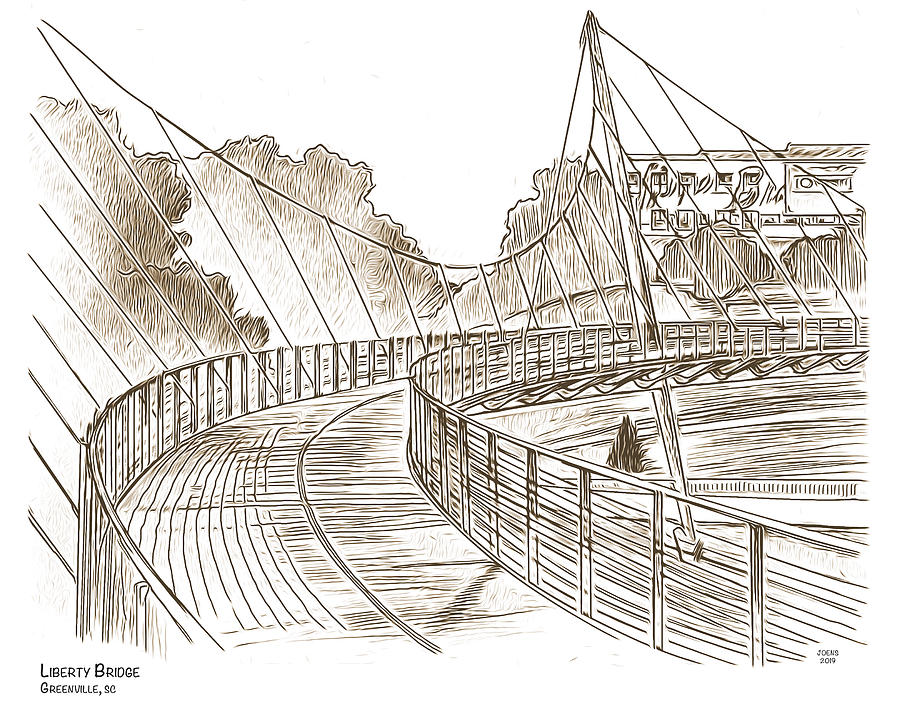 Liberty Bridge Drawing - Liberty Bridge 3 by Greg Joens