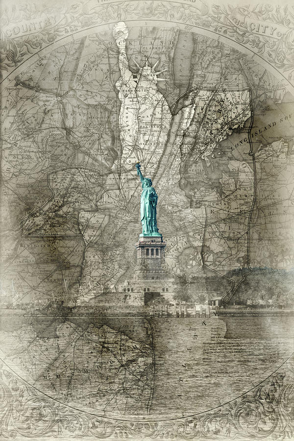 Liberty Map Sepia Photograph by Sharon Popek