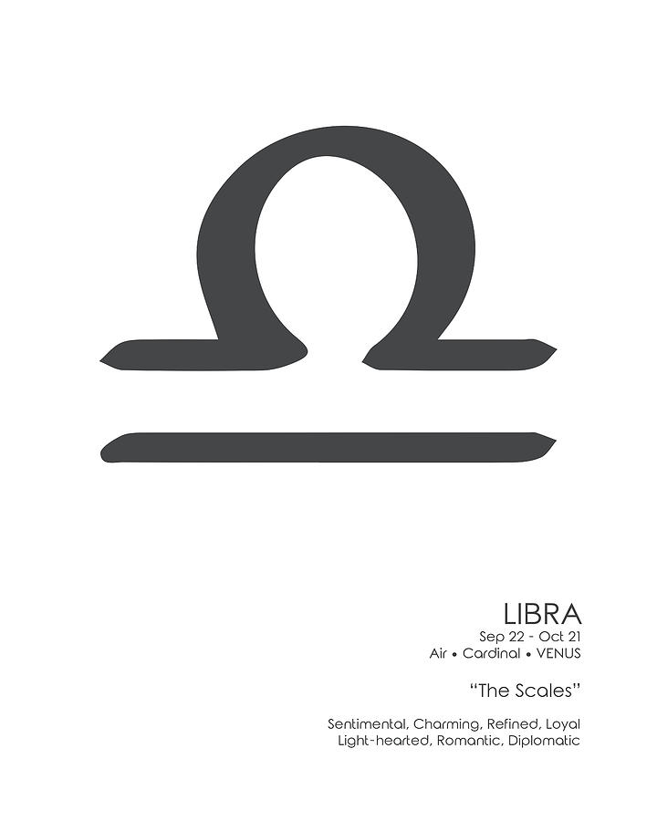 Libra Print - Zodiac Signs Print - Zodiac Posters - Libra Poster - Black and White - Libra Traits Mixed Media by Studio Grafiikka
