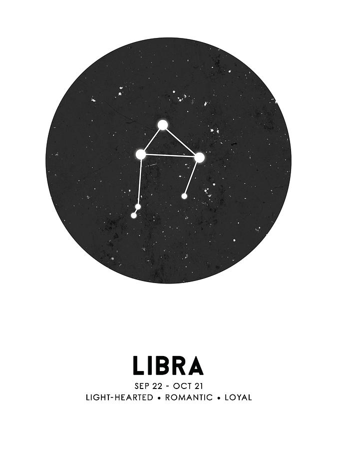 Black And White Mixed Media - Libra Print - Zodiac Signs Print - Zodiac Posters - Libra Poster - Night Sky - Stars - Libra Traits by Studio Grafiikka