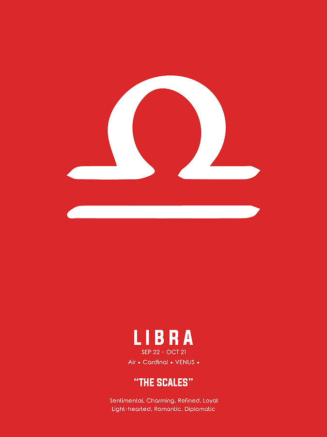 Libra Print - Zodiac Signs Print - Zodiac Posters - Libra Poster - Red And White - Libra Traits Mixed Media