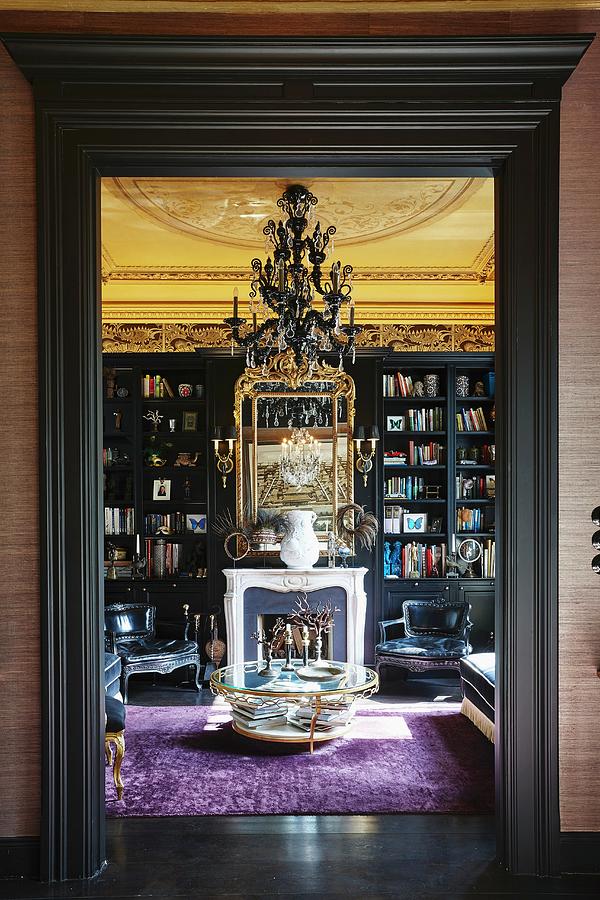 Library With Open Fire And Gilt-framed Mirror In Historical Interior Photograph by Misha Vetter