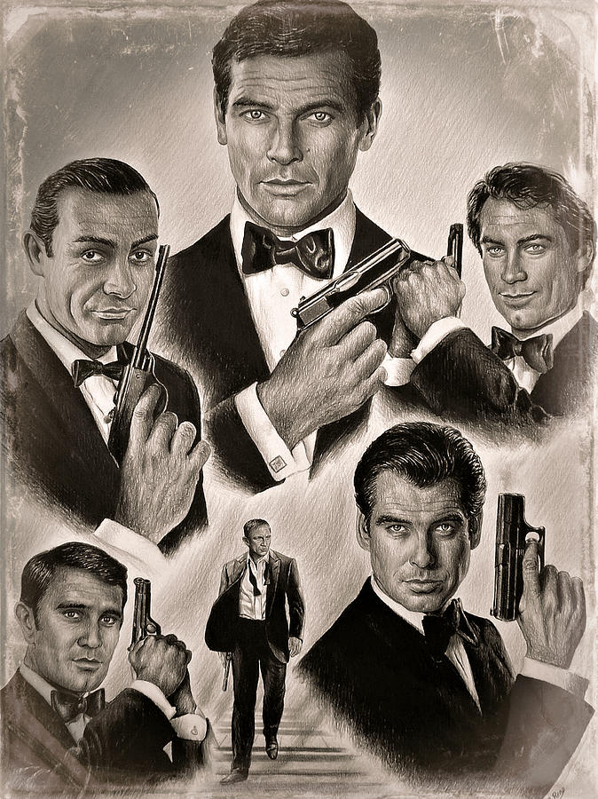 Casino Royale Drawing - Licence to Kill sepia effect by Andrew Read