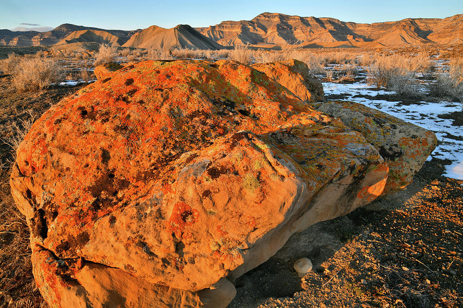 Lichen Covered Boulders at Sunset in Book Cliffs Photograph by Ray Mathis