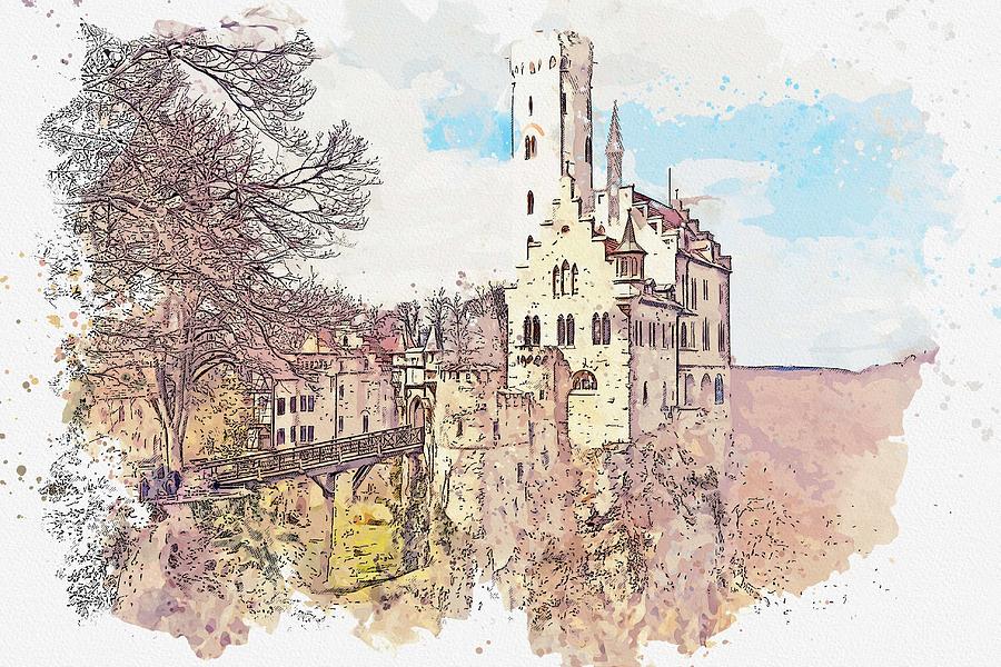 LICHTENSTEIN CASTLE -  watercolor by Ahmet Asar Painting by Celestial Images