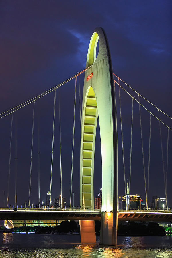 Architecture Digital Art - Liede Bridge Illuminated At Night, Guangzhou, China by Stuart Westmorland