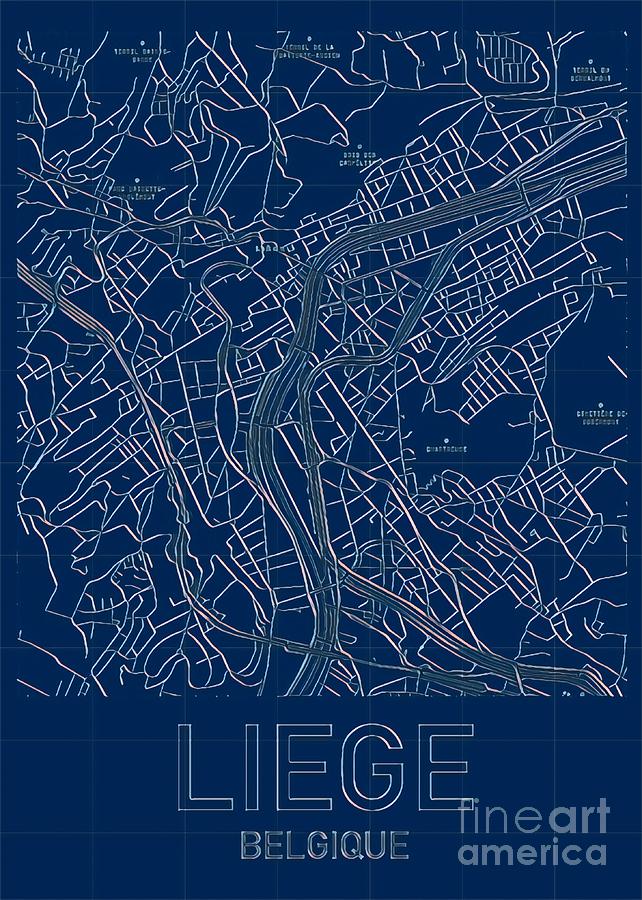 Liege Blueprint City Map Digital Art by HELGE Art Gallery