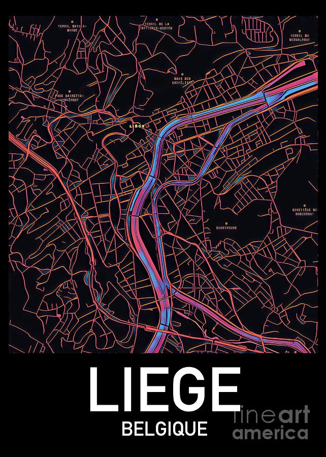 Liege City Map Digital Art by HELGE Art Gallery