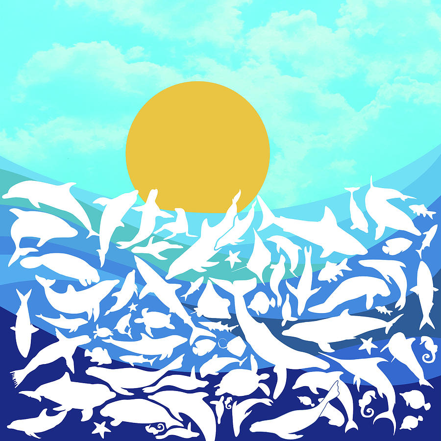 Illustration Digital Art - Life in the water by Maria Biro Illustration Digital Art - Life in the water by Maria Biro