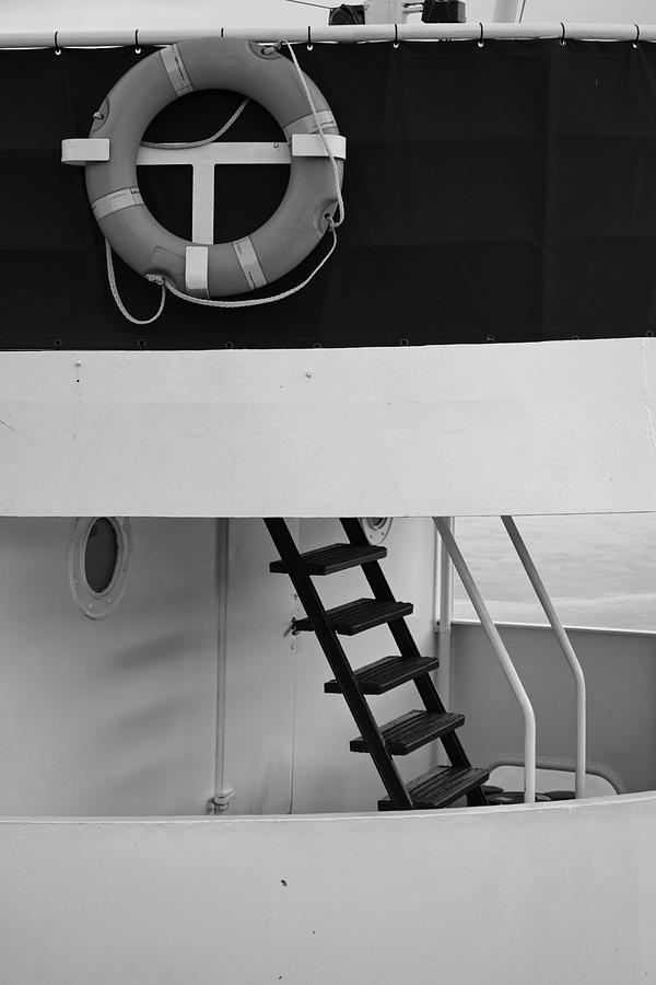Life ring on a metal ship - black and white Photograph by Intensivelight
