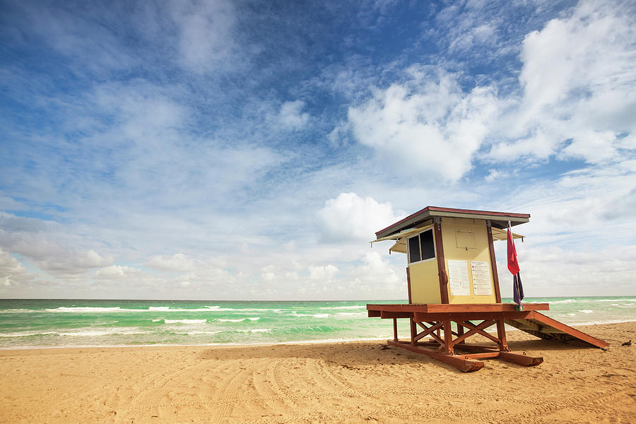 Lifeguard Post On Empty Beach In Miami Photograph by Pgiam