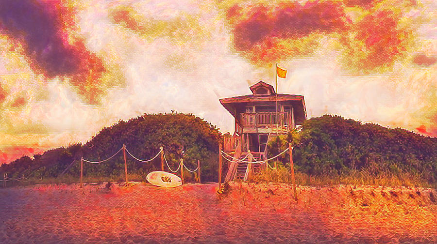 Lifeguard Stand at the Beach Vintage Postcard Photograph by Debra and Dave Vanderlaan