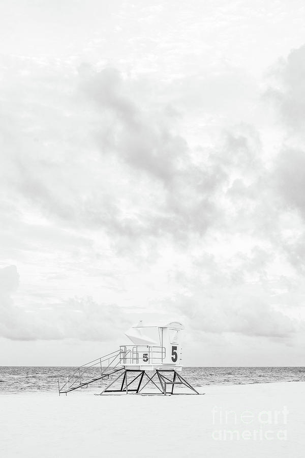 Lifeguard Stand Five Pensacola Beach Black and White Photo Photograph by Paul Velgos