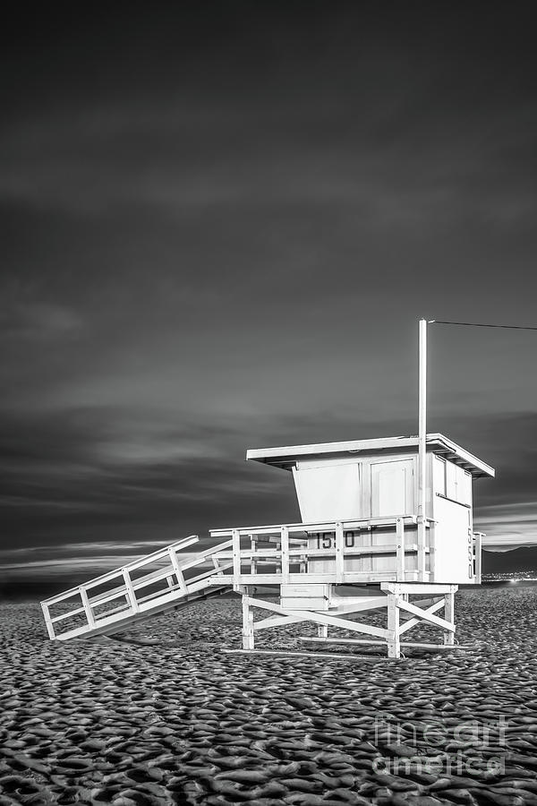 Lifeguard Tower 1550 Santa Monica Black and White Photo Photograph by Paul Velgos