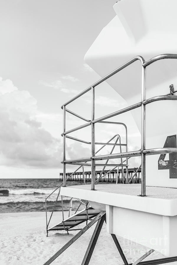 Lifeguard Tower 4 Pensacola Beach Black and White Photo Photograph by Paul Velgos