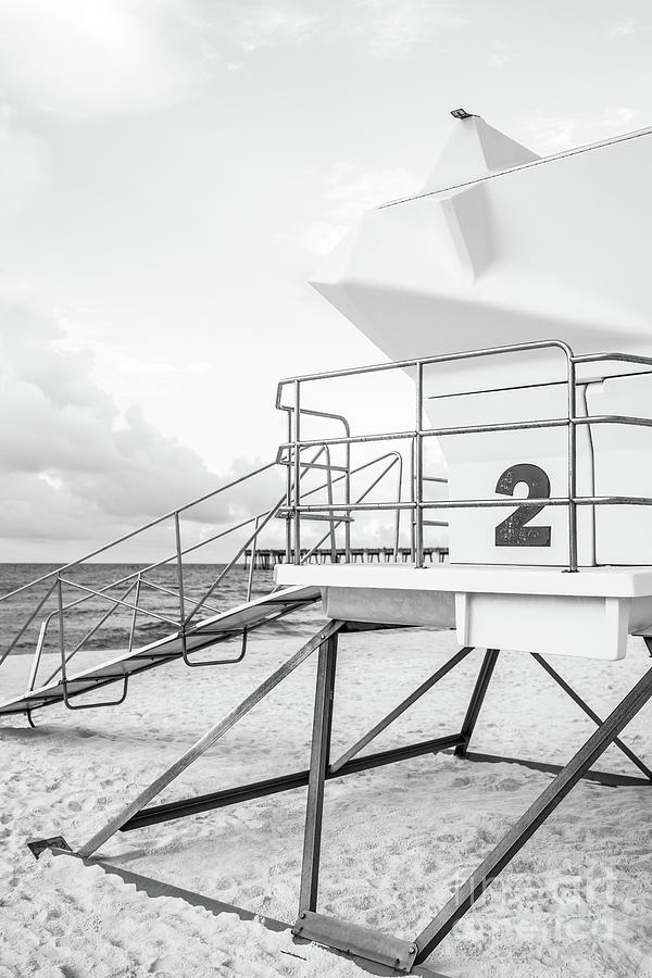 Lifeguard Tower Two Pensacola Beach Black and White Photo Photograph by Paul Velgos