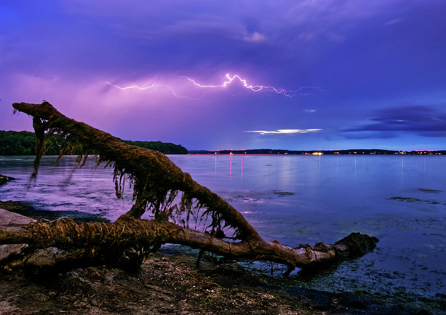 Lighning the Way -  Nightime Lightning above Lake Mendota  Photograph by Peter Herman