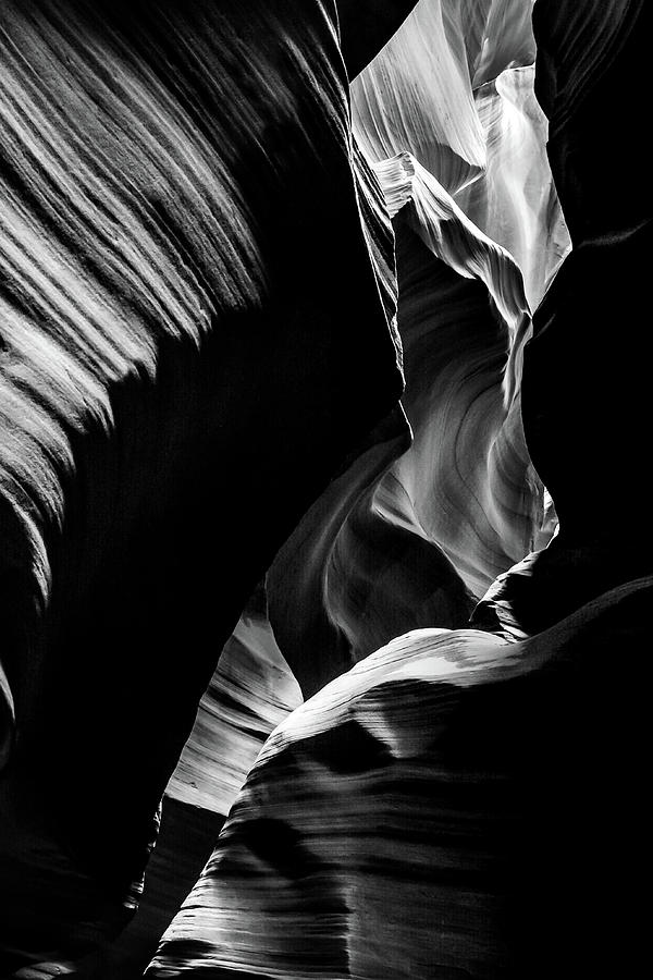Light and Shadows of Arizonas Antelope Canyon - Black and White Photograph by Gregory Ballos