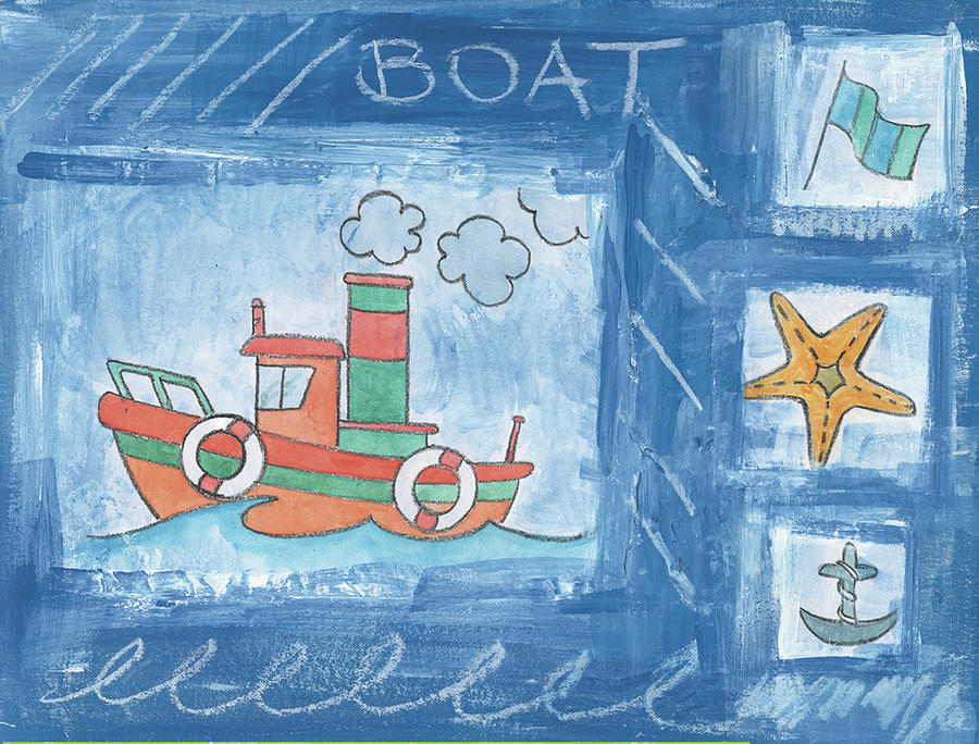Tugboat Painting - Light Blue Boat by Maria Trad