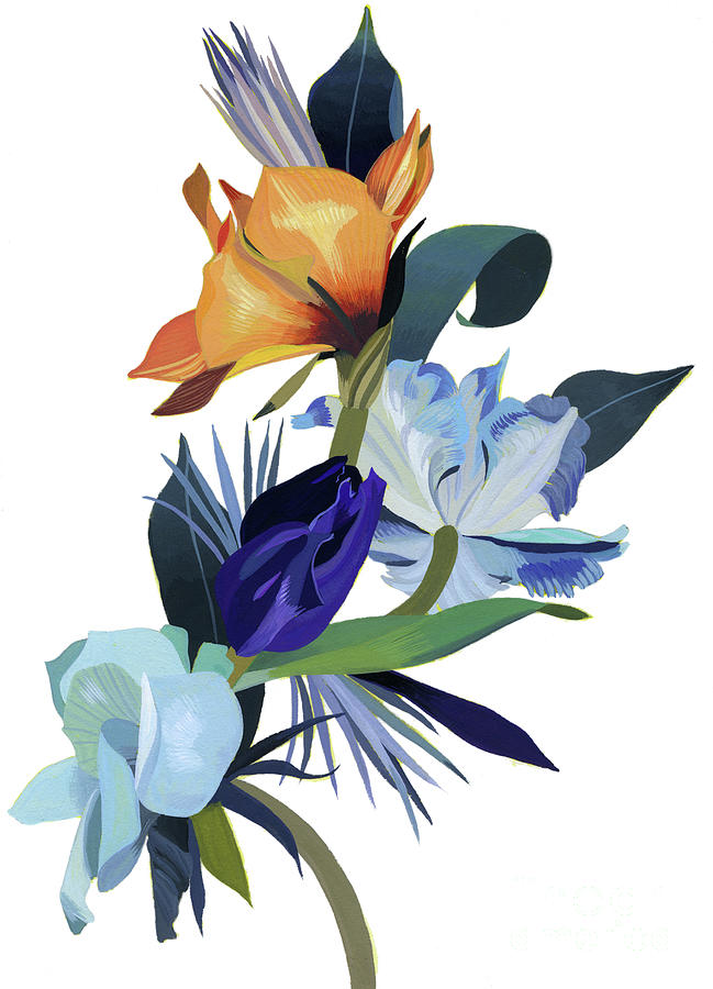 Light Blue Flowers And Orange Flowers Painting by Hiroyuki Izutsu