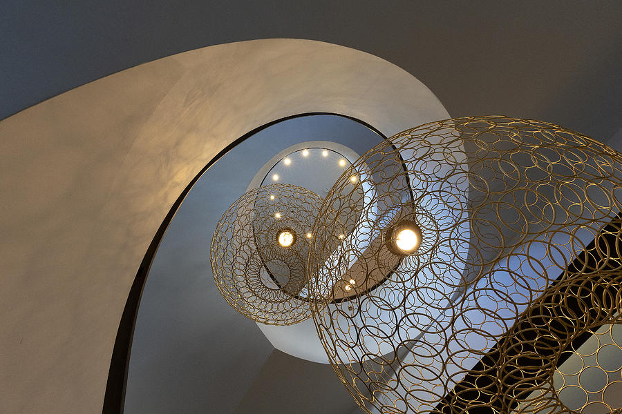 Architecture Photograph - Light Bulbs In A Stairwell. by Wilma Wijers Smeets