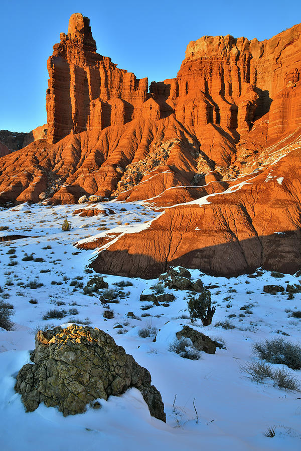 Light Fading on Chimney Rock in Capitol Reef NP Photograph by Ray Mathis