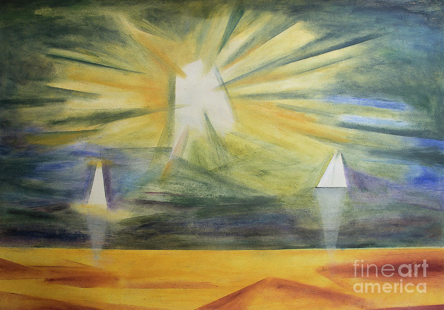 Boot Painting - Light in the clouds by Jutta Bluehberger