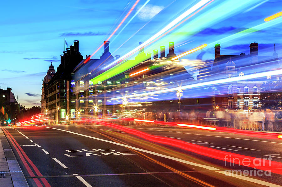 London Photograph - Light Patterns on Westminster Bridge in London by John Rizzuto