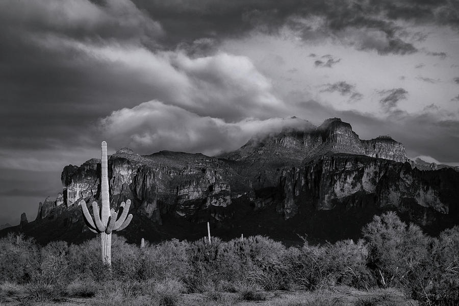 Light Play On The Superstitions in Black and White  Photograph by Saija Lehtonen