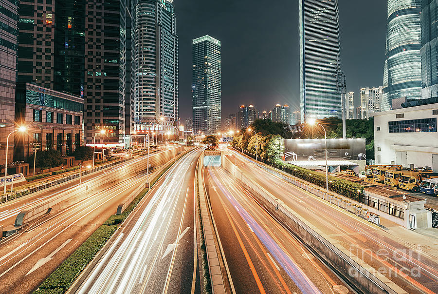 Light Trail Of Shanghai Highway At Night Photograph by Wenjie Dong