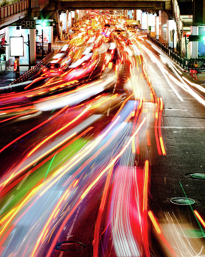 Light Trails From Traffic, Bangkok Photograph by Holgs