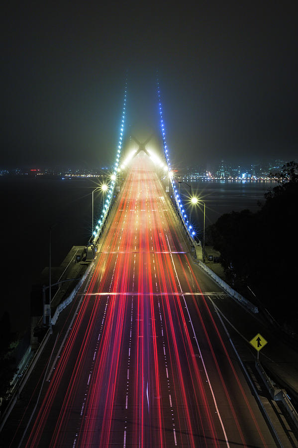 Light Trails On Bridge Photograph by Ropelato Photography; Earthscapes