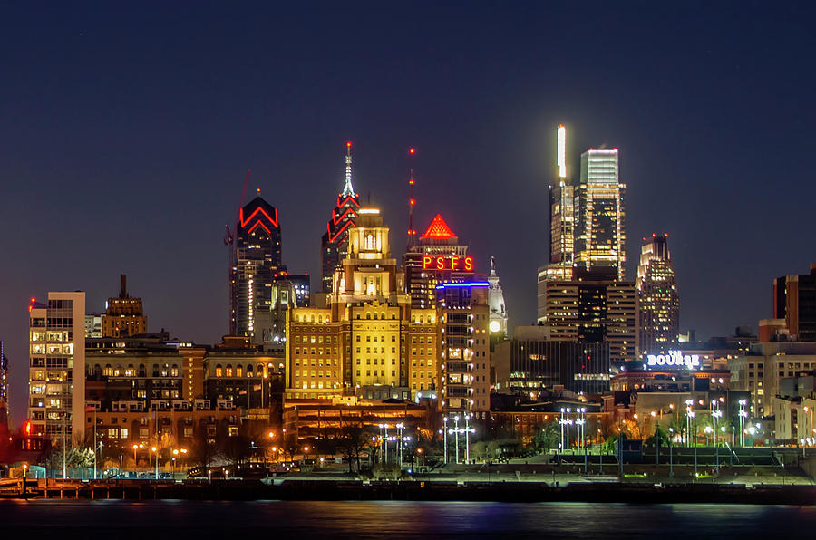 Lighted Cityscape - Philadelphia Photograph by Bill Cannon