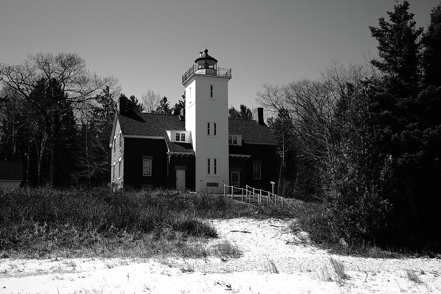 Lighthouse - 40 Mile Point Michigan 2 BW Photograph by Frank Romeo