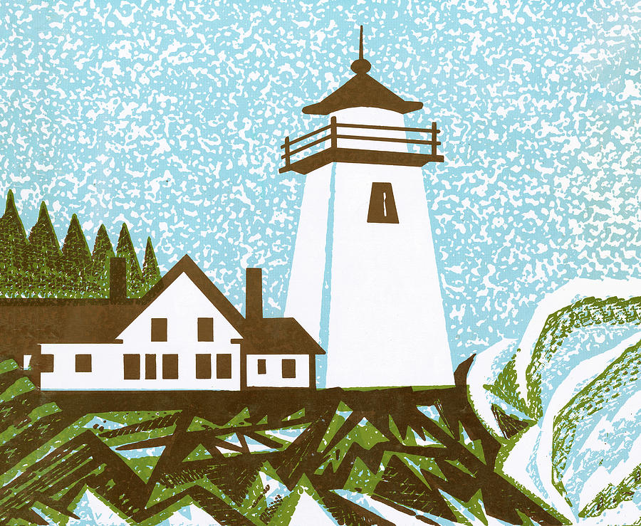 Vintage Drawing - Lighthouse and House by CSA Images