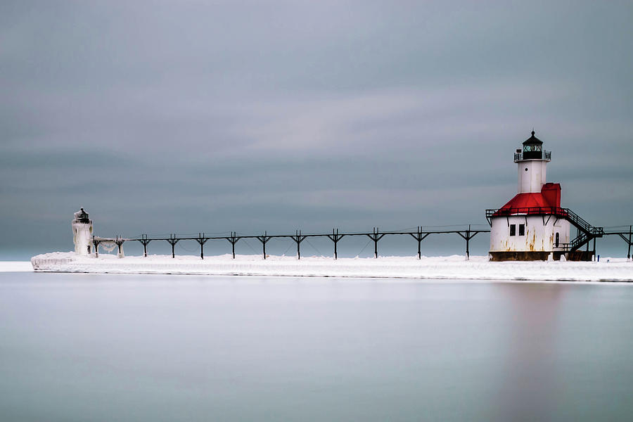 Lighthouse And Keepers House Frozen In Photograph by Jeff Ryan