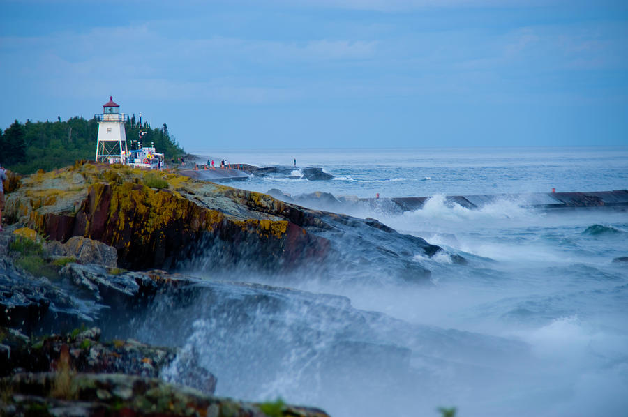 Lighthouse And Waves On Rocks, Grand Photograph by Donovan Reese