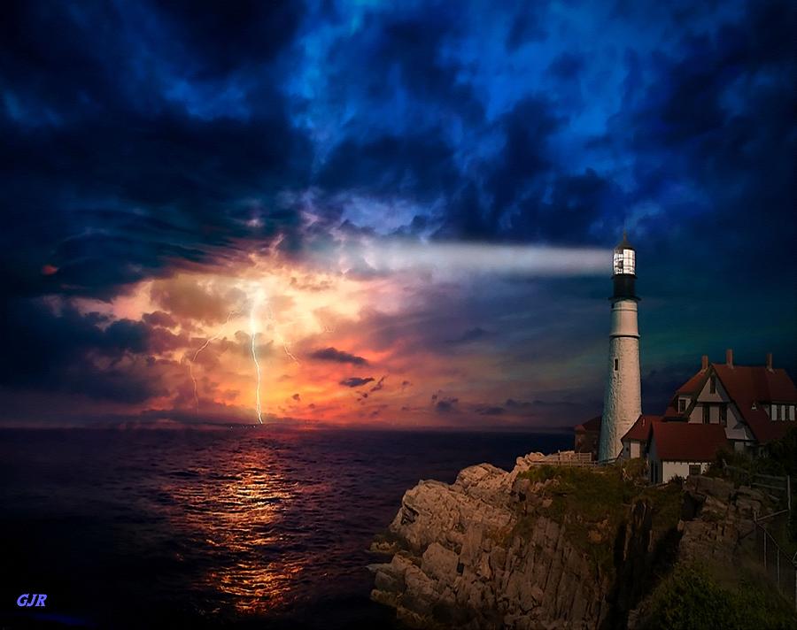 Lighthouse Beam Duskscape With Electrical Storm On The Horizon L A S ...