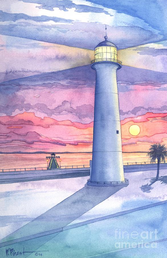 Sunset Painting - Lighthouse Biloxi MS by Paul Brent