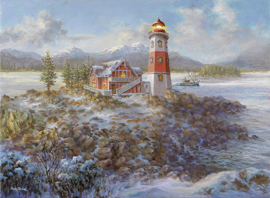 Lighthouse Painting - Lighthouse Bluff by Nicky Boehme
