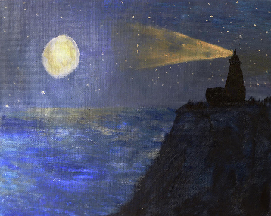 Lighthouse by Moonlight Painting by Chance Kafka