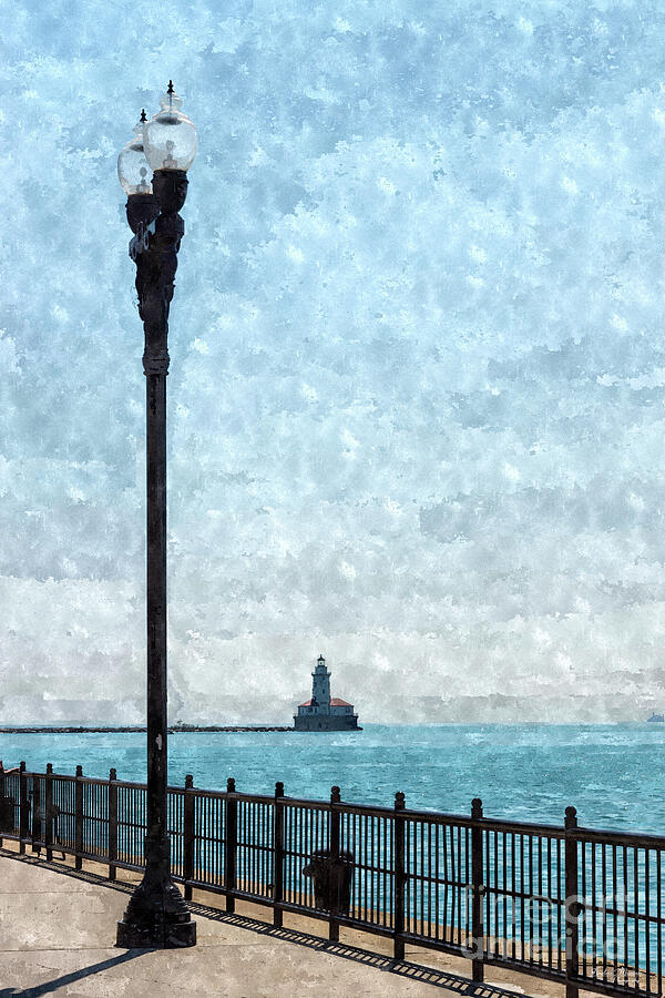 Lighthouse From Navy Pier Painterly Mixed Media by Jennifer White