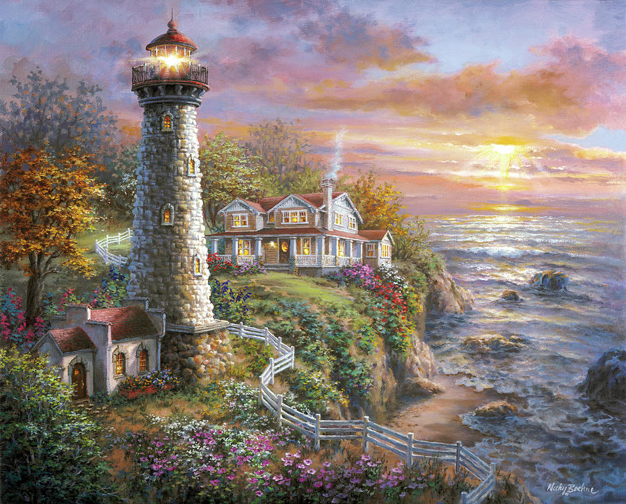 Lighthouse Painting - Lighthouse Haven by Nicky Boehme